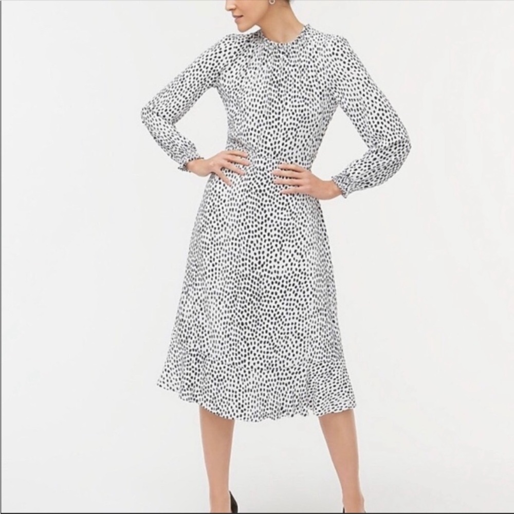 J. Crew Factory White and Black Polka Dot Midi Dress